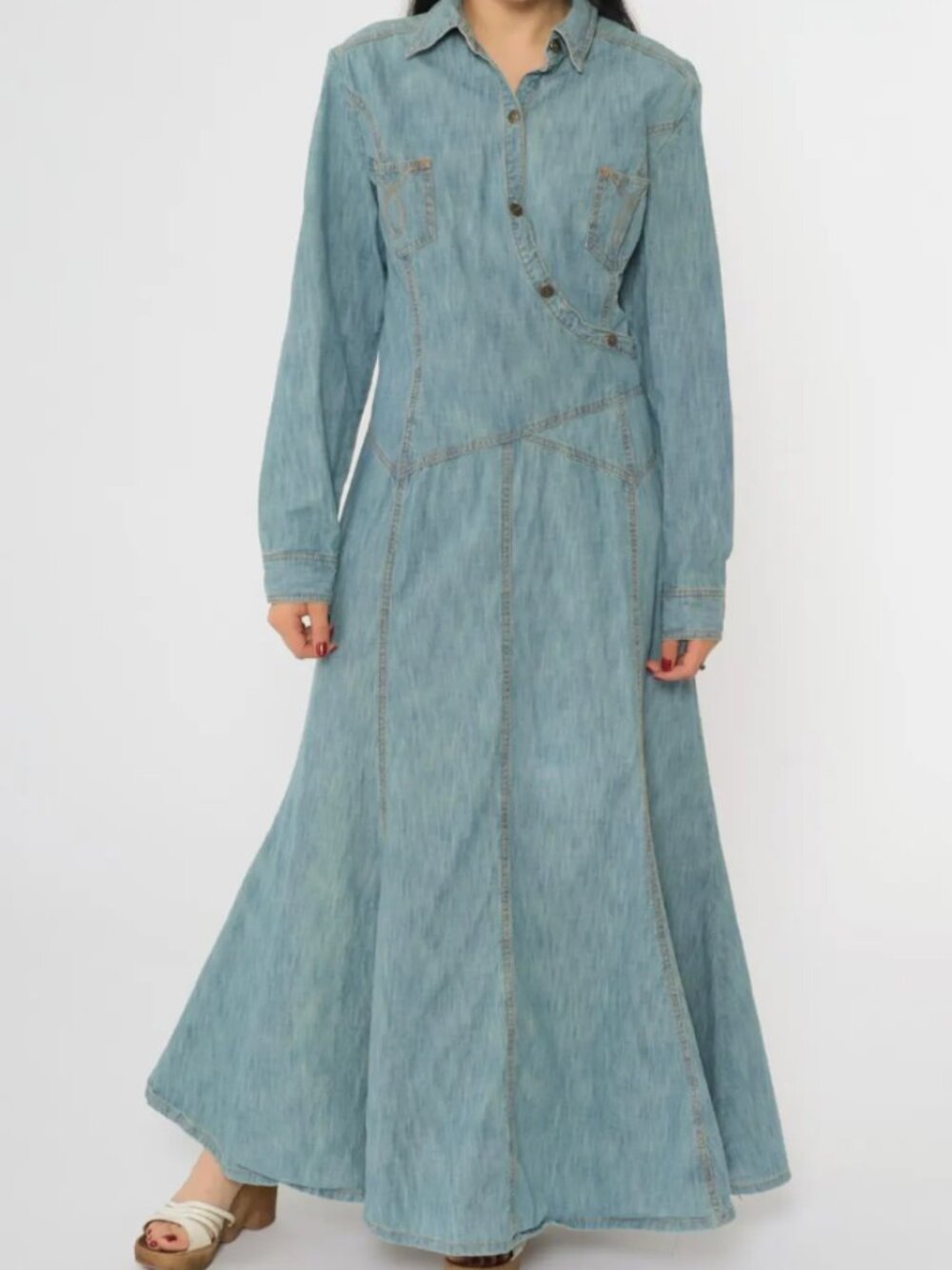 Vintage Denim Western Detail Jean Maxi Dress, Jeanology